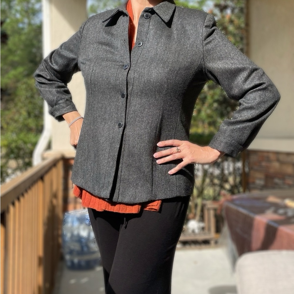 Women's Gray 100% Wool Blazer